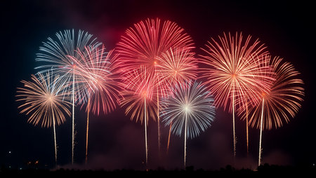 Colorful firework display for celebration happy new year and merry christmasの素材