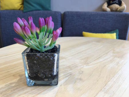 flowers in a vase on tableの写真素材