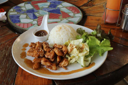 chicken with rice and vegetablesの写真素材