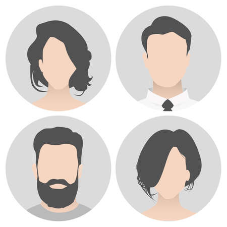 Colorful material vector people avatar (man and woman) in circle. People with a beautiful hairdressのイラスト素材