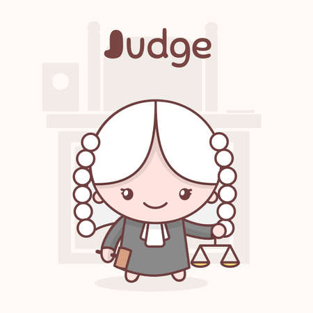 Cute chibi kawaii characters. Alphabet professions. Letter J - Judge. Flat styleのイラスト素材