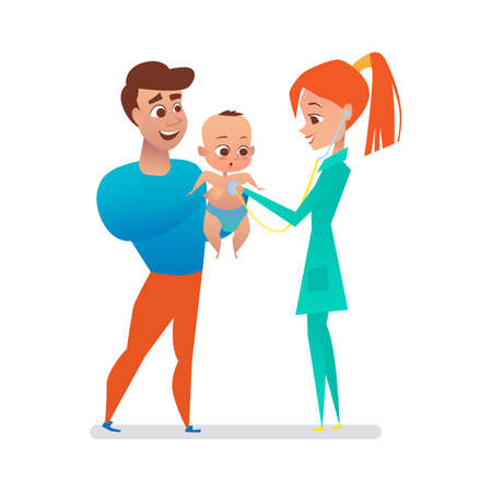 Female doctor checking on a babyのイラスト素材