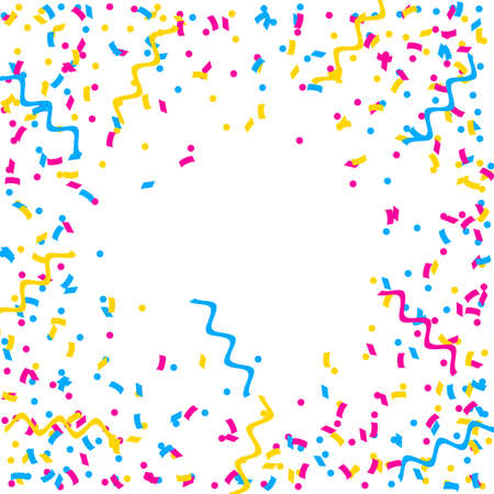 Abstract multicolored background. A lot of small falling confetti. Confetti fly from all sides to the center. Confetti frameのイラスト素材