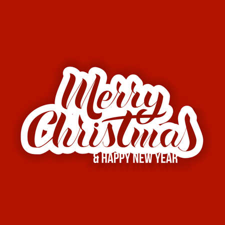 Thick lettering in the popular style of "Merry Christmas & Happy New Year." A thick white stroke, red paper letters with a shadowのイラスト素材