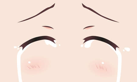 The real eyes of anime (manga) girls, in Japanese style. Crying, tears streamingのイラスト素材