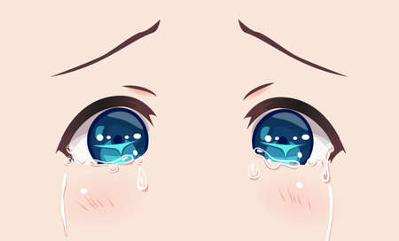 The real eyes of anime (manga) girls, in Japanese style. Cries in sorrow, greatly upsetのイラスト素材