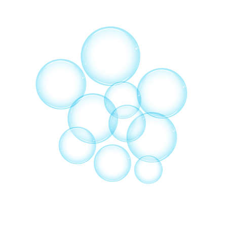 A group of soap bubbles from a washing powder are small and large