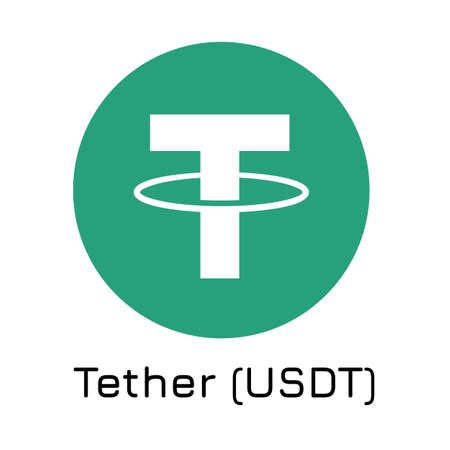 Vector illustration crypto coin icon on isolated white background Tether (USDT). Name of the crypto currency and the short trade name on the exchange. Digital currencyのイラスト素材