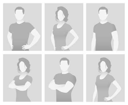 Default placeholder fitness trainer in a T-shirt. Half-length portrait photo avatar. gray colorのイラスト素材