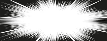 Comic book action lines. Speed lines Manga frame. Cartoon background. Black and white vector retro illustrationのイラスト素材