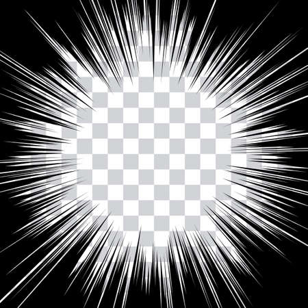 Comic book action lines. Speed lines Manga frame. Cartoon background. Black and white vector retro illustration on transparent backgroundのイラスト素材