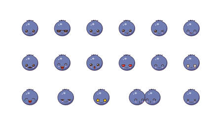Blueberries cute kawaii mascot.Set kawaii food faces expressions smile emoticons.のイラスト素材