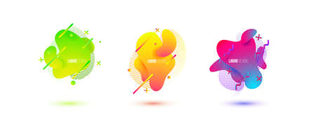 Abstract design set of liquid shapes. Fluid vector design. Gradient flyer, banners with flowing liquid shapes. Modern presentation template.のイラスト素材