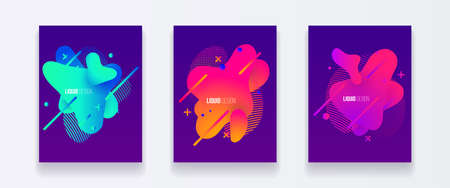 Abstract design set of liquid shapes. Fluid vector design. Gradient flyer, banners with flowing liquid shapes. Modern presentation template.のイラスト素材