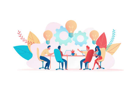 Group of people at table discussing project ideasのイラスト素材