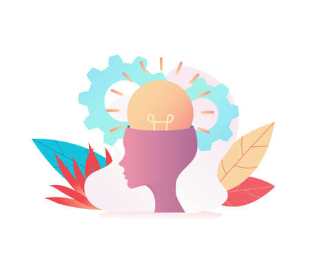 Huge light bulb glows of a large head.のイラスト素材