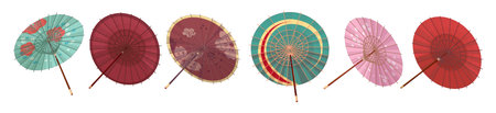Vector chinese umbrella. Asian umbrella isolated on white background. Japanese wash paper. Bamboo Umbrella Wagasaのイラスト素材