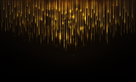 Golden glitter sprays realistic vector illustration. Award ceremony shimmer rain 3d design. Holiday event sparkles on black backgroundのイラスト素材