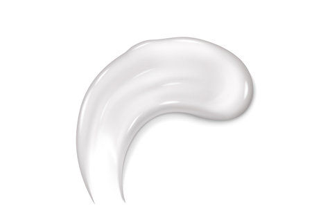 Realistic 3D smear of white cream on an isolated white background. Vector illustration isolated cosmetics smooth drop moisturizer for body or facial moisturing on gray backgroundのイラスト素材