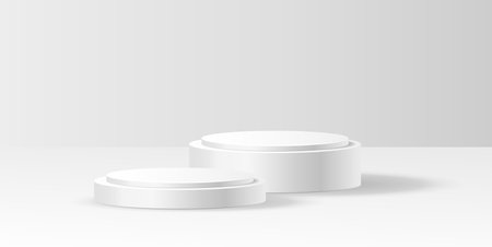 Blank round step stage realistic vector illustration. Empty show podium. Product presentation base 3d object on white backgroundのイラスト素材