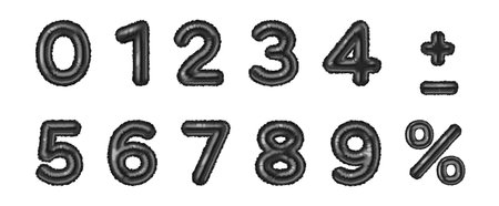 Black air balloon numbers and math signs realistic vector illustration set. Sparkling party decor 3d models on white background collectionのイラスト素材