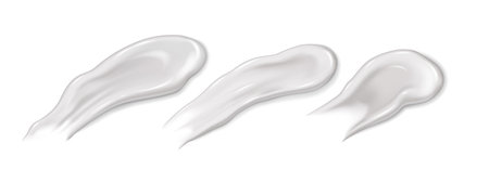Cream smear set. Natural moisturizing cream gel for skin care. Realistic 3D texture cosmetic spot milk or sunscreen texture. Vector illustration smooth drop moisturizer for body, facial moisturingのイラスト素材
