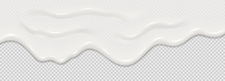 Yogurt, milk or cream surface creamy liquid melt splash flowing background. Vector white milk splash or ice cream flow soft texture on transparent background for sweet dessert design. 3D Illustrationのイラスト素材