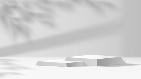 Square podium in soft shadows realistic vector illustration. Advertisement place. Product stand in showroom 3d object on white backgroundのイラスト素材