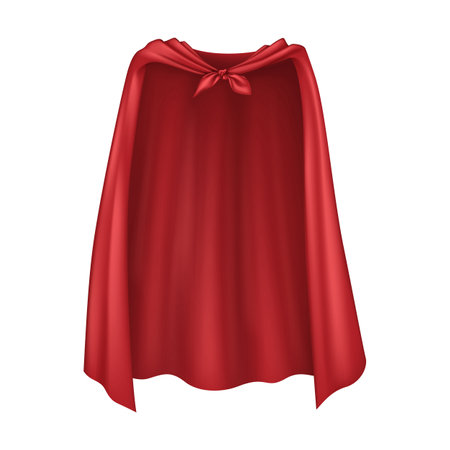 Scarlet hero cape hanging on shoulders realistic vector illustration. Children costume party accessory 3d object on white backgroundのイラスト素材