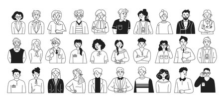 Commercial and medical specialists doodle line cartoon illustration set. Career promotion for professionals linear vector people collectionのイラスト素材