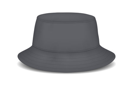 Black bucket hat mockup realistic vector illustration. Head summer sun protection stylish clothing template 3d model on white backgroundのイラスト素材