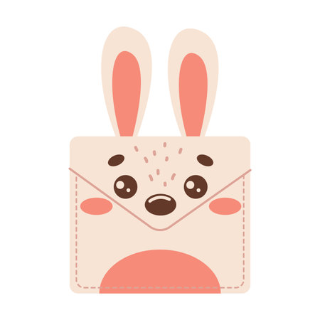 Festive envelope with bunny face flat color vector object. Christmas and Easter holidays greeting and congratulation illustration on white backgroundのイラスト素材