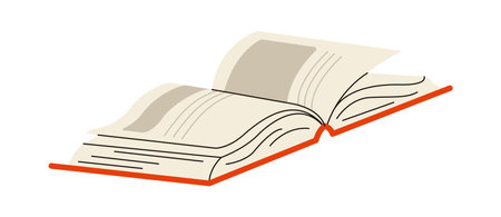 Open book with empty pictures and text flat color vector object. Novel folio on bookstore display illustration on white backgroundのイラスト素材
