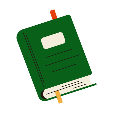 Book with green hardcover and bookmarks flat color vector object. Personal organizer notepad for notes illustration on white backgroundのイラスト素材