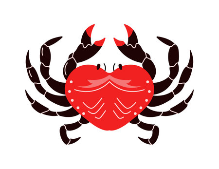 Crab with red shell and outstretched claws flat color vector character. Ideal choice for seafood restaurant menus illustration on white backgroundのイラスト素材