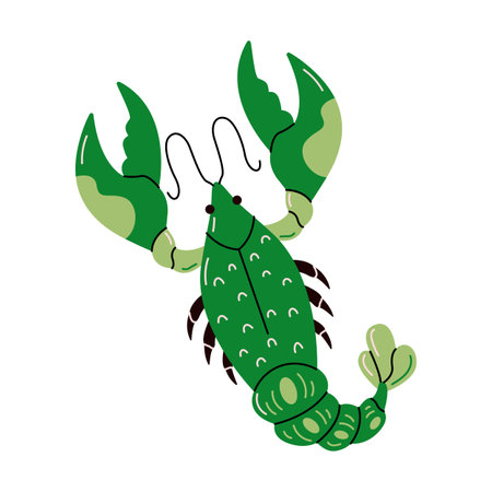 Lobster with segmented tail flat color vector character. Crayfish represents unique characteristics of marine crustacean illustration on white backgroundのイラスト素材
