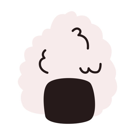 Illustration of a kawaii-style onigiri rice ball seaweed wrap. Simple flat design with minimal details and soft pastel colors.のイラスト素材