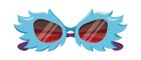 Bold blue sunglasses with an extravagant feather-like design and red gradient lenses. A unique and artistic fashion accessory for statement looks.のイラスト素材