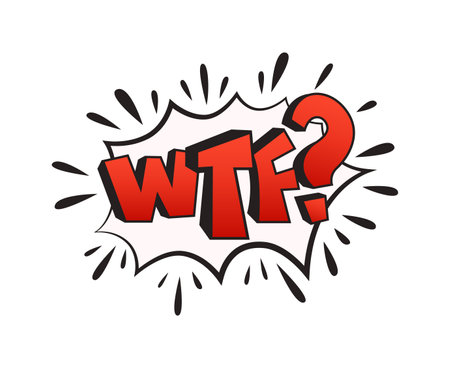 Illustration shows a bold comic style expression with vibrant red letters on a white background framed by dynamic black sprinkles conveying surprise or shock.のイラスト素材