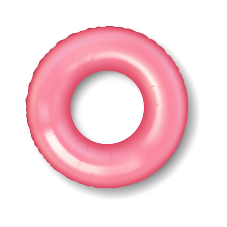 Bright pink inflatable pool ring in classic circular shape perfect for summer recreation isolated on plain white background minimalistic photo ideal for vacation themesのイラスト素材