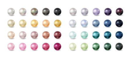 Realistic illustration of pearls in various colors and finishes showing elegant and luxurious appeal. Perfect for jewelry design and fashion inspiration with copy space.のイラスト素材