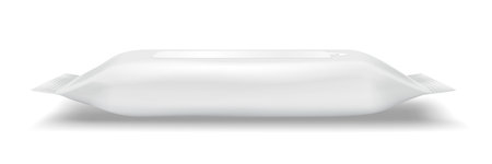 Minimalistic design of a white packaging pouch. Smooth surface with a glossy finish. Ideal for snacks or wet wipes. Gives a clean and modern look.のイラスト素材