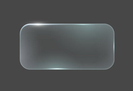 Glossy rectangular glass button with rounded corners on dark background. Sleek, minimalist design with subtle reflections, suitable for modern interfaces and tech designs.のイラスト素材