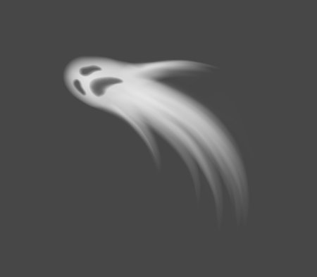 Ethereal ghost figure gliding with haunting expressions against dark background. Perfect for spooky themes and Halloween. Mysterious and atmospheric depiction.のイラスト素材