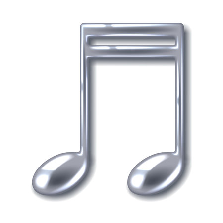 3D illustration of a sleek metallic music note. It is rendered in shiny silver tones. This note symbolizes melody and rhythm against a plain white backdrop. Ideal for music themes.のイラスト素材