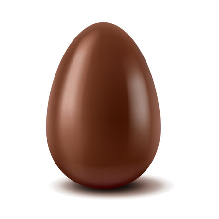 A realistic 3D rendering of a smooth, glossy chocolate egg showing a rich brown color on a white background. Ideal for Easter themes and chocolate promotions.のイラスト素材