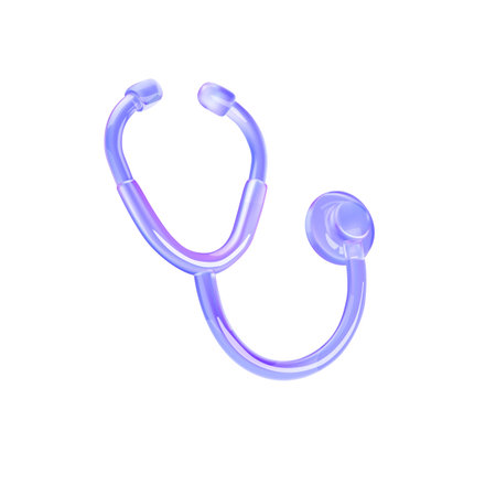 Vibrant purple stethoscope in realistic digital art. Isolated on white background. Represents medical instruments and healthcare. Suitable for educational purposes.のイラスト素材