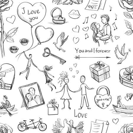 Seamless Valentine's Day pattern. Hand drawnのイラスト素材