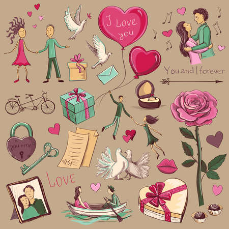 Set of colored sketches of Valentine's Dayのイラスト素材