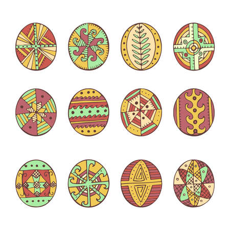 Set of colored Easter eggs with ethnic ornamentsのイラスト素材